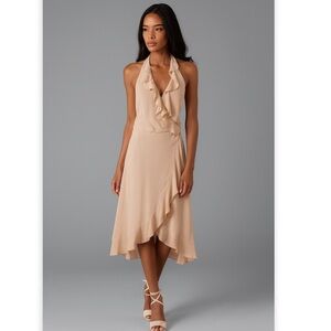 Haute Hippie Nude Silk Halter Neck Ruffle Wrap Dress NWT Medium Runs Small $595
